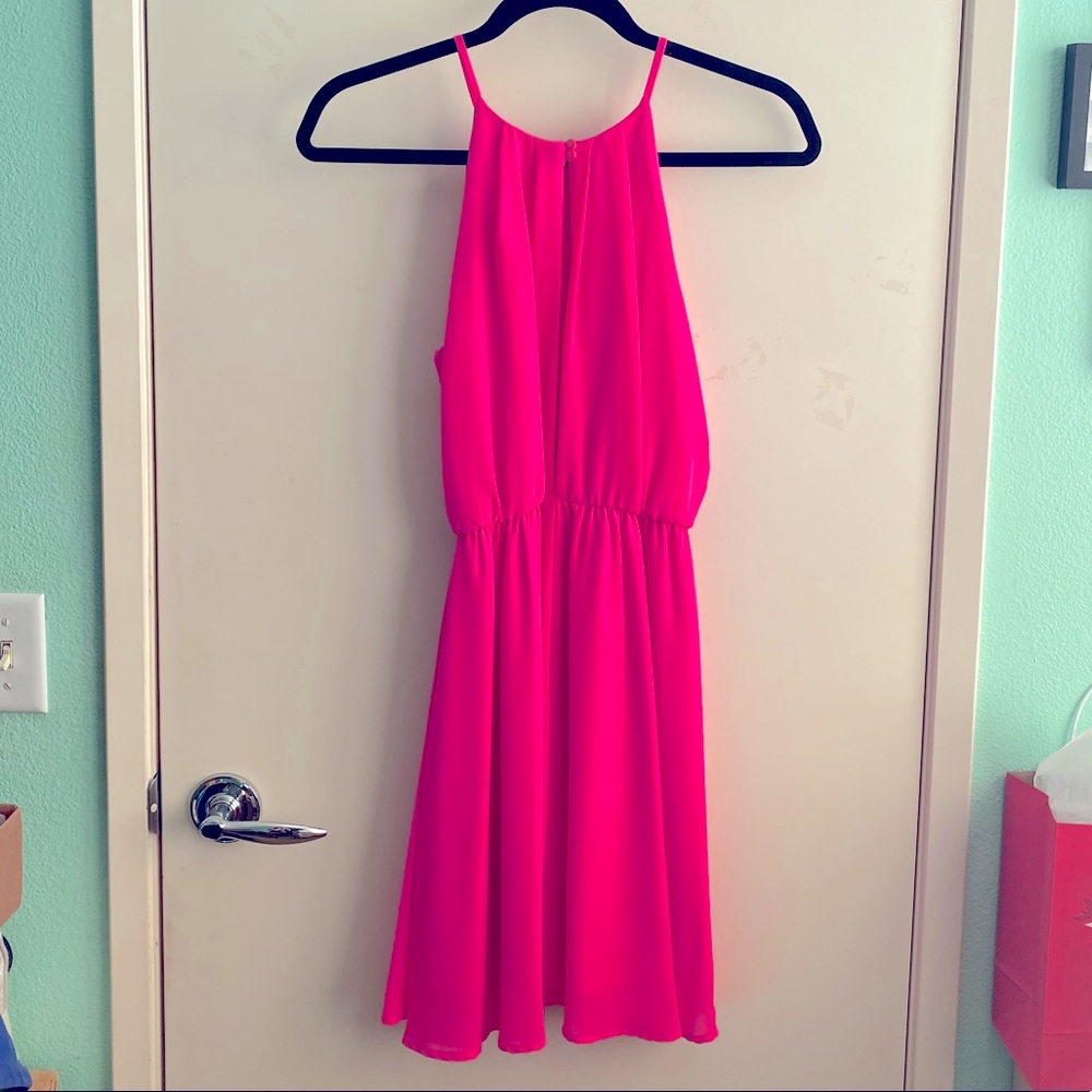 Hot Pink Lush Halter Dress